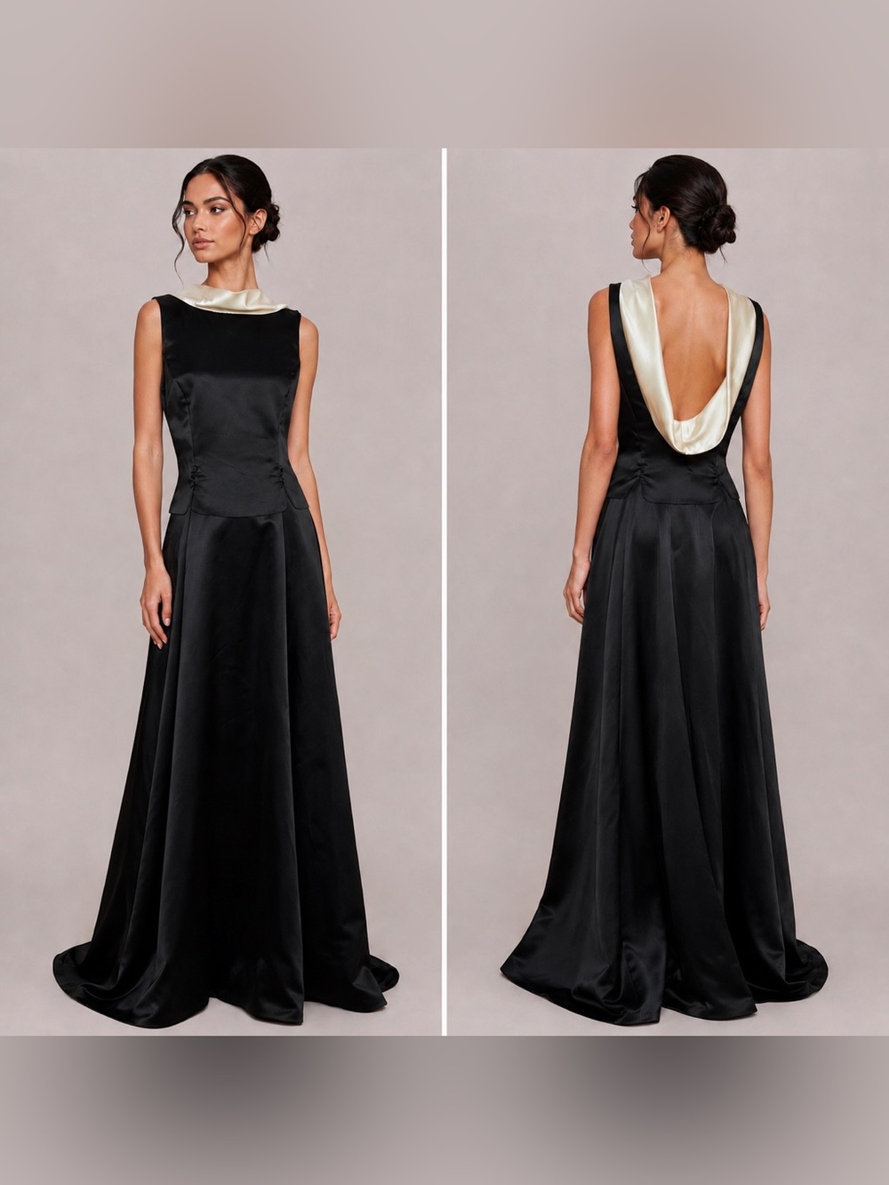 Scott McClintock VTG Gown Size 10 Black Ivory Satin Formal Coquette Glam Maxi
